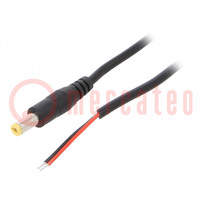 Cable; 2x0.5mm2; wires,DC 5,5/2,1 plug; straight; black; 3m