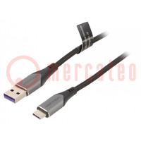 Kabel; USB 2.0; USB A wtyk,USB C wtyk; niklowany; 2m; czarny
