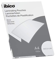 IBICO BASICS LÁMINAS PARA PLASTIFICAR TAMAÑO A4, GROSOR MEDIO, PACK DE 100, ACABADO BRILLANTE, TRANSPARENTES, 627309