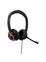 V7 Safesound Education k-12 Headset with Microphone, volume limited, antimicrobial, 2m cable, 3.5mm, Laptop Computer, Chromebook, PC - Black, Red