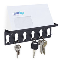 Relaxdays Schlüsselbrett, 6 Haken & Ablagefläche, modernes Design, HxBxT: 7x24,5x5 cm, Stahl, Schlüsselboard, schwarz