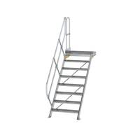 Treppe mit Plattform 45° Stufenbreite 800 mm, 8 Stufen, Aluminium geriffelt