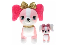 peluche chien debout "girly" avec noeud et collier mix 25cm