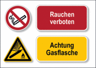 Sicherheitszeichen-Schild - Rauchen verboten / Warnung vor Gasflaschen, Folie