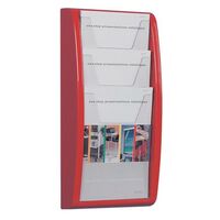 Wall mounted coloured leaflet dispensers - 3 x A4 pockets, red