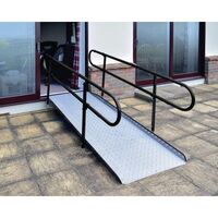 Permanent fixed ramp with telescopic legs and handrails