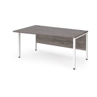 Maestro 25 left hand wave desk 1600mm wide - white bench leg frame and grey oak