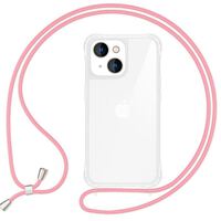 NALIA Cover con Cordino compatibile con iPhone 15 Plus Custodia, Chiaro Anti-Giallo Copertura da Portare in Giro & Banda Appendere, Dorso Rigido & Cornice Silicone Rinforzato Rosa