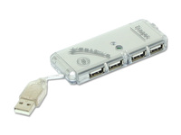 USB 2.0 4-Port Mini-Hub passiv, silber, integriertes Anschlusskabel