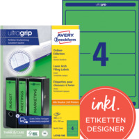 Ordner-Etiketten, A4 mit ultragrip, 61 x 192 mm, 100 Bogen/400 Etiketten, grün