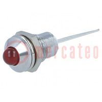 Indicator: LED; prominent; red; Ø8.2mm; IP40; for PCB; brass