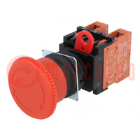 Switch: emergency stop; 22mm; Stabl.pos: 1; NC x2; red; 3A/230VAC