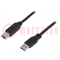 Kabel; USB 3.0; USB A wtyk,USB B wtyk; niklowany; 2m; czarny