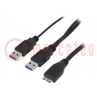 Kábel; USB 3.0; USB A dugó x2,USB B micro dugó; nikkelezett; 1m