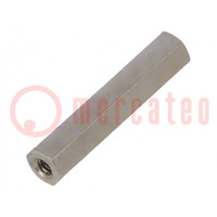 Screwed spacer sleeve; 20mm; Int.thread: M2; hexagonal; brass