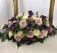 Artificial Country Rose / Calla Lily Top Table Arrangement - 60cm, Cream and Purples