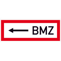 Hinweisschild für den Brandschutz <--- BMZ, selbstkl. Folie, 29,70x10,50cm DIN 4066-D1