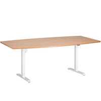 Table de réunion assis-debout Ergosup chêne clair pieds blanc