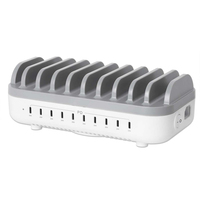 Manhattan USB-C laadstation met 10 poorten, USB-C-uitgang: 10 × 20 W, maximaal vermogen 200 W, netvoeding, inclusief US/EU/UK-adapters