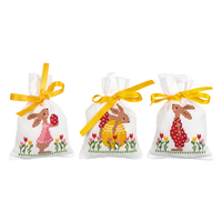 Counted Cross Stitch Kit: Draw String Gift Bags: Easter Rabbits in Tulip Garden: Set of 3