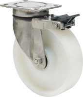 Produkt Bild von Lenkrolle Bremse Rvs Oberplatte 160mm Rad Weiss Nylon. Traglast 625Kg