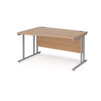 Maestro 25 left hand wave desk 1400mm wide - silver cantilever leg frame and bee
