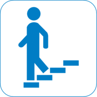 Piktogramm - Treppe mit Person, Blau, 20 x 20 cm, PVC-Folie, Selbstklebend