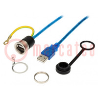 Cable; USB 2.0,with earthing,with cap; USB A socket,USB A plug