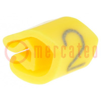 Jelölések; Jelölés: 2; 3÷5mm; PVC; sárga; -30÷80°C; THT; UL94V-0