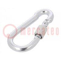 Carabiner; steel; for rope; L: 60mm; zinc; 6mm; with protection