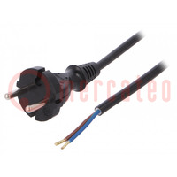 Cable; 2x1mm2; CEE 7/17 (C) plug,wires; PVC; 5m; black; 16A; 250V