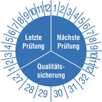 Prüfplaketten - Qualitätssicherung, 15 Stück/Bogen, selbstklebend, 3 cm Version: 27-32 - Prüfplakette Qualitätssicherung 27-32