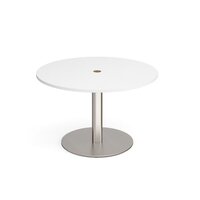 Eternal circular meeting table 1200mm with central circular cutout 80mm - brushed steel base, white top