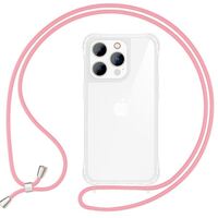 Hülle mit Band für iPhone 15 Pro Handyhülle Umhänge Case Handy Kette Kordel Seil Rosa
