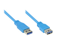 Verlängerung USB 3.0 Stecker A an Buchse A, blau, 5m, Good Connections®