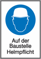 Kombischild - Kopfschutz benutzen, Auf der Baustelle Helmpflicht, Blau, Folie