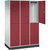 Armario guardarropa de acero de dos pisos INTRO, A x P 1220 x 600 mm, 6 compartimentos, cuerpo gris luminoso, puertas en rojo rubí.