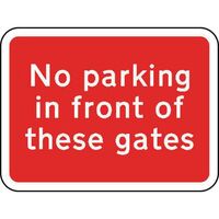 General road sign - No parking in front of these gates