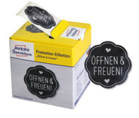 "Promotion Aufkleber ""Öffnen&freuen"", Ø 38 mm, 1 Rolle/200 Etiketten, grau, silber"