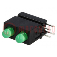 LED; in housing; green; 3mm; No.of diodes: 2; 2mA; 60°; 1÷5mcd