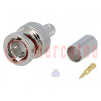 Plug; BNC; male; straight; 75Ω; crimped; for cable; POM; gold-plated