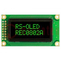 Display: OLED; alphanumeric; 8x2; Dim: 58x32x10mm; green; PIN: 16