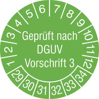 Prüfplakette Schutz., Geprüft nach DGUV Vor. 3, Durchm.: 3 cm, 15 Stk/Bogen Version: 29-34 - Geprüft nach DGUV Vorschrift 3, 29-34