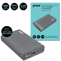 Prevo AD10C 100W USB-C Power Delivery PD 20000mAh Portable Fast-Charging Powerbank with Digital Display Dual USB-C & USB-A with 100W USB-C Cable Included for Laptops Ultrabooks ...