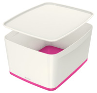Aufbewahrungsbox MyBox WOW, Groß, A4, mit Deckel, ABS, weiß/pink