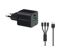 Conceptronic 2-Port 33W GaN USB PD Charger with 3-in-1 Charging Cable, USB-C x 1, USB-A x 1, QC 3.0, PPS