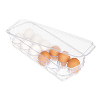 Relaxdays Eierbox, für 12 Eier, mit Deckel, stapelbar, pflegeleicht, Kühlschrank Eierbehälter, Kunststoff, transparent