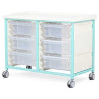 Steel Low Level Double Column Tray Trolley - 6 Deep Drawers