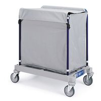 Side opening steel laundry trolley with plastic coated bags, 300litres with lid
