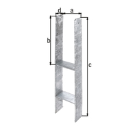 H-Pfostenträger,fvz,zEinbet.,lichte Breite 111mm,Gesamthöhe 600mm,Stärke 6mm